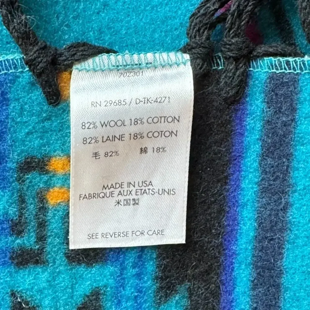 Vintage Pendleton Beaver State Robes And Shawls Aztec Blanket Blue Green 30x43